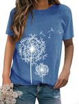 Dresswel Women Dandelion T-Shirt Cute Graphic Print Crew Neck Short Sleeve Summer Tops Basic Tshirts