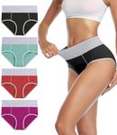 wirarpa Ladies High Waist Knickers Cotton Underwear Full Coverage Briefs Lovely Panties for Women Underpants, Multicolored-4 Pack 03, XL