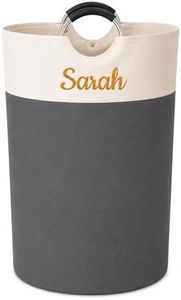 Personalized Laundry Basket, Embroidered Travel Laundry Hamper, Collapsible Laundry Baskets for College Dorm, Dirty Clothes Hamper, Waterproof Extra Large Laundry Bag with Handles with Name 90L-Beige