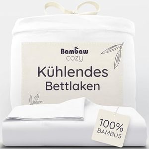 Bambaw Bambus Betttuch ohne Gummizug 240x290 cm, Kühlbettlaken zum Schlafen, Sommer Bettwäsche, Bambus Laken ohne Gummizug, Glatte & Hautfreundliche Bettlaken für Allergiker (Weiß)