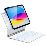 HOU Keyboard Case for iPad 10th Generation 10.9“, Magnetic Adjustable Angle Stand, Multi-touch Trackpad, 7 Color Backlit, iPad 10th Generation 2022 Case with Keyboard, QWERTY Layout, White