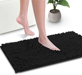 Bath Mat, GVTECH Chenille Non-Slip Back 50 x 80 CM Fleece Softness, Highly Absorbent, Bathroom Carpet, Super Soft Microfiber Bath Rug, Rectangle, Easy to Clean Mat (Black)