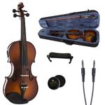 Cecilio CVNAE-330 Ebony Fitted Solid Wood Acoustic Electric Violin, Antique Varnish, Size 4/4 (Full Size)