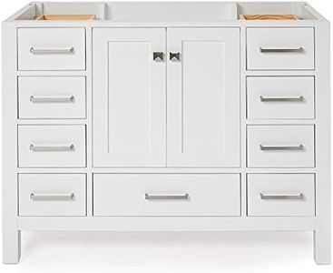 ARIEL 42" inch White Bathroom Vanity Base Cabinet with Single Sink Configuration | 2 Soft Closing Doors and 9 Full Extension Dovetail Drawers | Satin Nickel Hardware | 42" x 21.5" x 34.5"