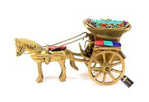 Two Moustaches Gemstone Work Brass Horse Cart Replica Decor Showpiece, Standard, Multicolored, Pack of 1