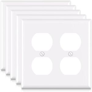 ELEGRP 2-Gang Duplex Receptacle Wall Plates, Standard Size 4.53" H x 4.57" L Unbreakable Thermoplastic Faceplate Cover for Duplex Outlets, UL Listed (5 Pack, Glossy White)