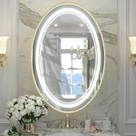 Keonjinn 24 x 36 Inch Brushed Gold Oval LED Mirror for Bathroom 3 Color Temperature Frontilt Wall Mounted Vanity Mirror Dimmable Front Lighted Illuminated Lighted Bathroom Mirror CRI90+