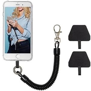 SIOPPKIK Chaîne de Téléphone Portable avec Câble Spiralé Flexible, Porte-clés Longe Universel Compatible avec iPhone/Samsung/Huawei (2 Inserts, Noir)
