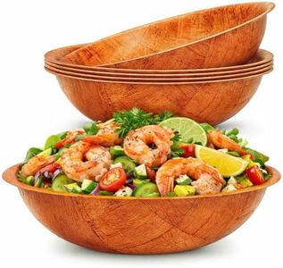 HYQO 6 Pcs Wooden Salad Bowls Large Serving - 8” Wooden Dinner Plates Set 2” Deep with Square Pattern Design for Food, Fruits & Snacks, Entertaining & Decorating - Lightweight, Scratch-Proof