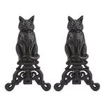 Uniflame Black Cast Iron Cat Andirons with Reflective Glass Eyes