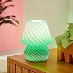 ONEWISH Mushroom Lamp - Small Table Lamp with Striped Glass, Nightstand Lamp for Bedroom, Living Room, Cafe, Office, Bulb Included, Gift for Girls Women Birthday Christmas Thanksgiving, Green