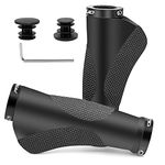 HNOOM Bike Handlebar Grips Non-Slip Rubber Bicycle Handle Grip with Aluminum Lock, Ergonomic Design, Mountain Bike Grips, MTB BMX Foldable Urban Bicycles Grips, Scooter Grips (Black)