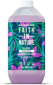 Faith in Nature Jabón Líquido de Manos Natural de Lavanda y Geranio, Nutritivo, Vegano y No Testado en Animales, sin Parabenos ni SLS, Recarga de 5 l