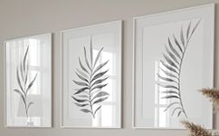 Grey Ferns Botanical Leaves Set of 3 Unframed Prints, Abstract Tropical Plant Decor, Living Room Bedroom Bathroom Wall Art Poster Home Decor, Plant Leaves (A4)