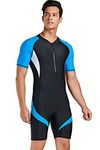 Cokar Short Sleeve Men One-Piece Boyleg Swimsuit, New Blue Black-men, X-Large