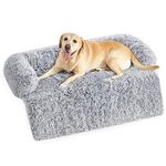 Feandrea FluffyHug Dog Sofa Bed, Dog Sofa Cover, Calming Dog Bed, XXL, for Large Dogs, 48 x 37.5 x 7 Inches, Washable Cover, Gray Ombré UPGW224G01