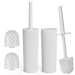 Topsky 2-Pack Closed Toilet Brush Compact Toilet Brush and Holder Plastic Round Barrel Loo Brush with Replacement Toilet Brush Head (White)