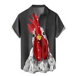 Kmdwqf Men's Gongfu Rooster Chest Pocket Printed Short Sleeve Button Down Summer Casual Shirt Pom Pom Tops for Men Mens Casual Crew Neck Blouses Birthday Gifts for Men Club Clearance Store