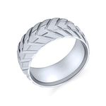 Bling Jewelry Men's Mechanic Car Racer Tire Tread Band Ring for Men for Bikers Matte Brushed Silver Tone Stainless Steel 8MM