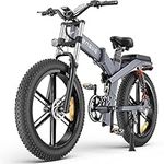 ENGWE X26 Electric Bike Folding MTB 26" x 4.0 Fat Tire Removable Battery 48V19.2AH Range 100 km, 3 Suspension Triple Shimano 8-Speed All Terrain (Grey)