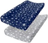 Changing Pad Cover for Boys Girls 2 Pack, Lovely Print Soft Unisex Diaper Change Table Sheets, Fit 32"x16" Contoured Pad, Comfy Cozy 2-Pack Cradle Sheets, Grey & Navy