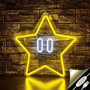 Star Neon Sign,13.78" Led Neon Star Light,3D Art Neon Light for Wall Decor,Bedroom, Kids Room, Living Room, Bar, Christmas, Party, Lounge, Home Decoration, Valentine’s Day, Wedding