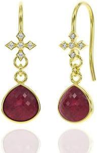 Ruby Earrings for Women in Heart Dangle Drop Shape - 18K Gold Vermeil, Certified 925 Sterling Silver Earring - Hypoallergenic Gold Jewelry for Women, Ideal Mothers Day Gifts, Birthday Gifts for Women