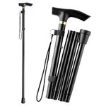 Walking Stick Collapsible Walking Sticks for Women Men Adjustable from 83 to 93 cm,Folding Walking Sticks for Ladies with Wrist Strap Foldable Disabled Walking Cane Black