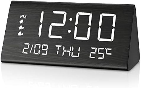 JALL Digital Alarm Clock, with Wooden Electronic LED Time Display, 3 Alarm Settings, Weekday/Weekend Mode, Temperature Detect, Wood Made Electric Clocks for Office, Bedroom, Bedside (Black)