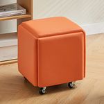 KUKIXO 5 In 1 Nesting Ottoman Cube Chair, Stackable Stools, Leather Square Ottoman Bench, Foot Stool With Wheels For Bedroom Living Room,Dining Room, Ottoman Set Of 5 (Size : Orange B)