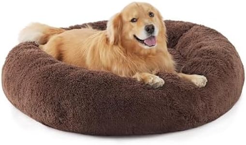 Bedsure Donut Dog Bed Extra Large - Calming Dog Bed for Anti-Anxiety, Round Dog Bed Washable, Fluffy Pet Beds for Large Dogs, Brown, 115x115x25cm