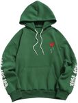 ZAFUL Men's Fleece Hoodie Unisex Rose Letter Print Hooded Pullover Kangaroo Pocket Sweatshirt Deep Green XXL