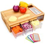 BRITOR Chopping Board with Containers, Large Bamboo, Carving & Cutting Board with Juice Grooves, Easy-Grip Handles & Food Sliding Opening, with Trays for Food Storage, Transport and Cleanup