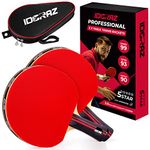 Idoraz Table Tennis Paddles Set of 2 Professional Rackets - Ping Pong Rackets with Carrying Case – ITTF Approved Rubber for Tournament Play