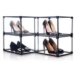 The Original Bauxx Clear Shoe Display Case - - 13.8 x 10.6 x 8.1 Inches - Set of 4 - Acrylic Sneaker Display Case with Black Aluminum Frame - Stackable Shoe Box Storage Containers for Heels, Lego, Collectibles