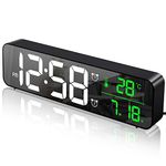 MOSUO Digital Alarm Clock Bedside Mains Powered, Bedside Clock with Big LED Temperature & Date Calendar Display, Mirror Digital Wall Clock with 40 Music, Snooze, 6 Brightness Dimmer, 4 Volume, Black