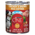 Purina ONE Tender Cuts Wet Dog Food, in Gravy Chicken & Brown Rice Entree 2 Flavours - 368 g Can (12 Pack)