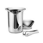 Georg Jensen Wine Ice Bucket with Tongs - Mirror Polished Stainless Steel - Designed by Thomas Sandell - Luxury Drink Cooler