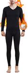 Men's Thermal Underwear Winter Warm Base Layers Fleece Lined Long Johns Set with Fly Black XL