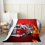 All Season Fire Truck Bed Blanket Kids,Fireman 3D Fire Engine Fleece Throw Blanket Flannel Fuzzy Blanket for Kids Boys Girls,Microfiber Firefighter Truck Plush Blanket Room Decor Throw 50"x60"