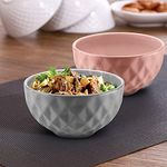 URBAN CHEF Ceramic Bowl | 500 ml | Diwali Gifts, Kitchen Accessories Items, Serving Bowl, Microwave Safe Bowl, Bowl Set, Soup Bowl, Prism Ceramic Handcrafted (Set of 2 - Peach & Grey)