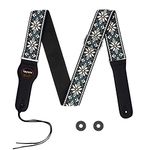 Rayzm Embroidery Guitar Strap, Jacquard Weave Cotton Strap for Acoustic/Electric/Bass Guitar with Plectrum Picks Pocket and 1 Pair Strap Blocks, Metal Buckle, 5cm Wide, Adjustable Length