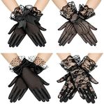 Geyoga 4 Pairs Halloween Lace Gloves Women Tea Party Gloves Elegant Short Gloves Vintage Gloves Summer Gloves for Women(Black)