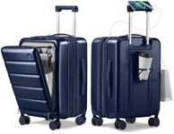 ISLAND ELEPHANT Expandable 20Inch Carry On Luggage Airline Approved - Front Pocket Hardside Travel Suitcase Unbreakable -with Cup Holder,USB Charge,Side Pothook, 360°Spinner Wheels, TSA Lock-Navy Blue