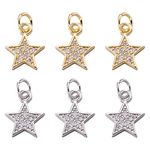 KISSITTY 20pcs Cubic Zirconia Star Charms Pendants for Bracelet Necklace Earring Jewelry Making, Light Gold & Silver