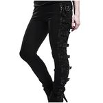 Dreamlascar Womens Skinny Steam Punk Leggings Trendy Side Lacing Pirate Pants High Waisted Elastic Slim Goth Lace Up Leggings, Black, Medium