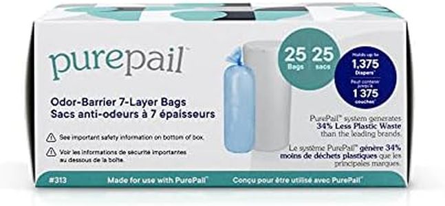 PurePail Classic Odor-Barrier 7-Layer Refill Bags — 25 Count — Holds up to 1,375 Newborn Diapers — Blocks Odors with No Added Fragrance — Less Waste, No Cutting & No Canisters — Fits PurePail Classic