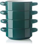SWEEJAR Ceramic Soup Bowls with Double Handles, 20 Oz Stacked Bowls for French Onion Soup, Cereal, Pot Pies, Stew, Chill, Pasta, Set of 4 (Jade)