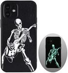 X spirit Skull Case for iPhone 12, Skeleton Playing Guitar, Cool Edgy Goth Gothic Emo Luminous Design, Rock n Roll Style, Light Up Glow in The Dark, Leather Finish (iPh 12-Skeleton Playing Guitar)