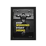 Amable Arts Fitness and Workout Quotes GYM and Body Builder Motivational Posters with Frame for wall decor (Black, 14X20 Inch)